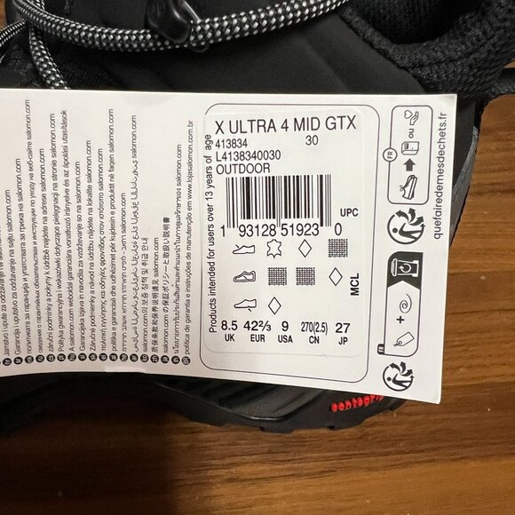 Salomon X Ultra 4 Mid Gore-Tex Black Grey Men's 9 Vibram Hiking Boots $175 - Picture 9 of 9